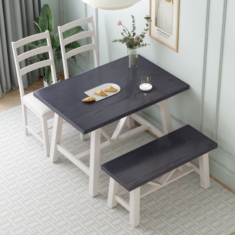 Modern Farmhouse Dining Table Set Ladder Back Chairs Charcoal White
