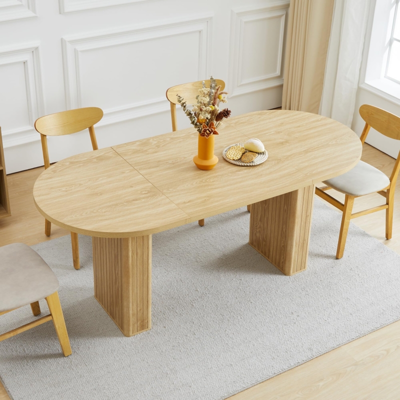 Modern Farmhouse Oval Dining Table with Ribbed Pillar Base