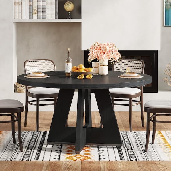 Modern Farmhouse Round Dining Table with Geometric Pedestal Base