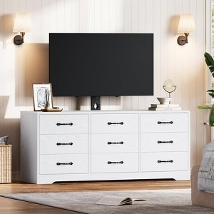 Modern Farmhouse TV Stand White with 9 Drawers and Cup Pulls