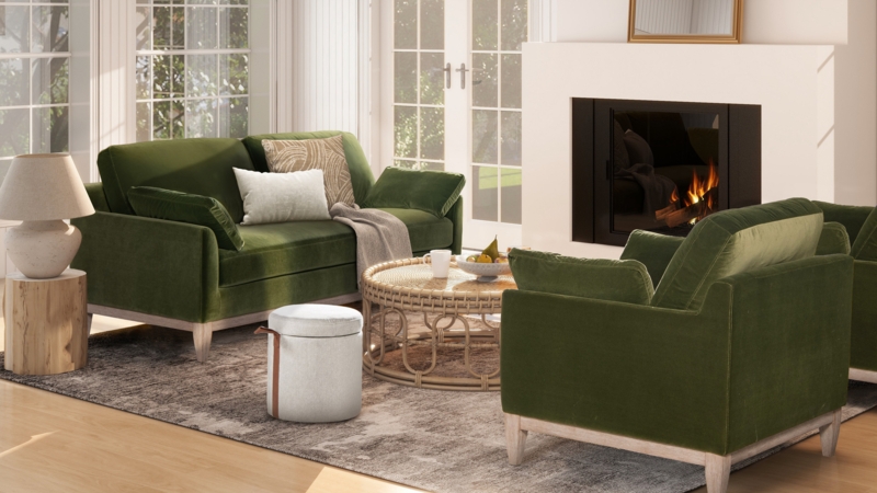 Modern Farmhouse Velvet Sofa with Tapered Legs