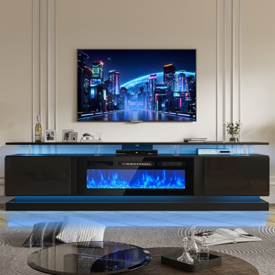 Modern Fireplace TV Stand with Blue Flame and LED Underlighting