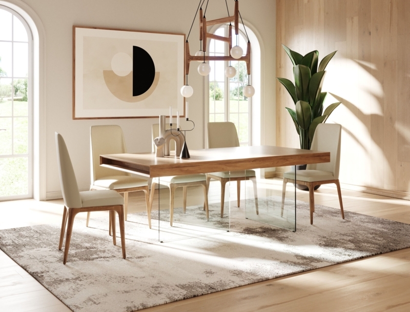 Modern Floating Top Dining Table with Thick Glass Legs