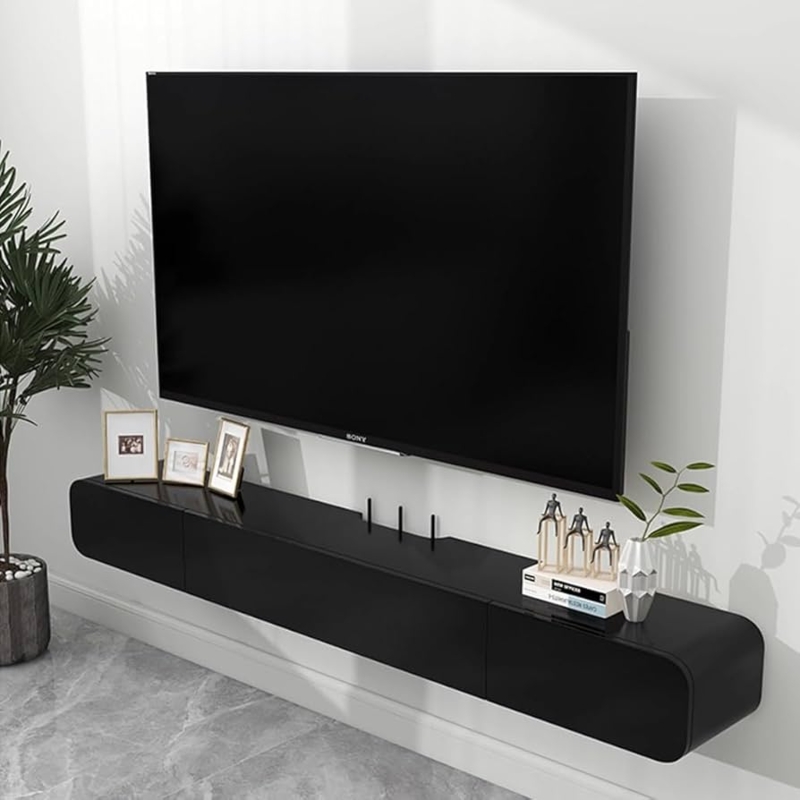 Modern Floating TV Stand Rounded Corners Handleless Console