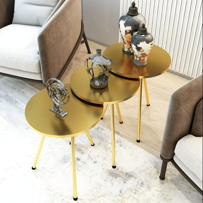 Modern Glam Nesting Tables, Three-Piece Set with High Gloss Gold Finish