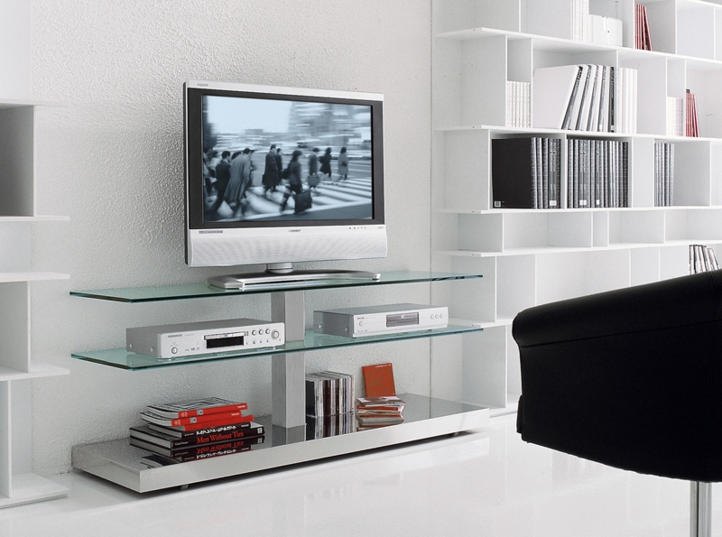 Modern Glass TV Stand with Central Support Column