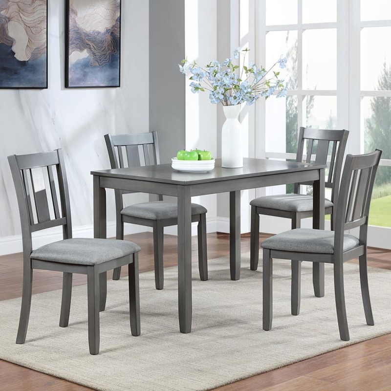 Modern Gray Upholstered Dining Chairs with Curved Back and Black Legs