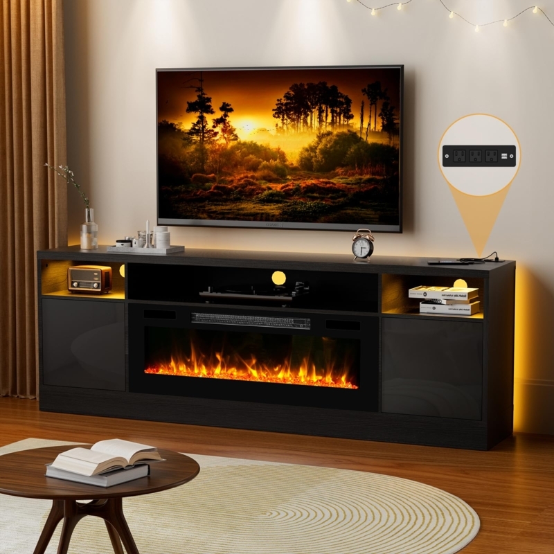Modern High Gloss Entertainment Center with LED Lights