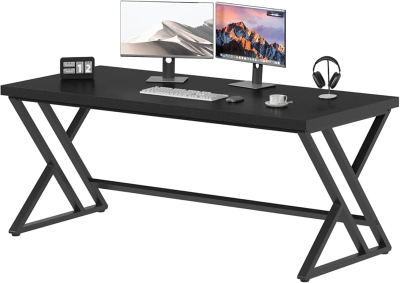 Modern Industrial Computer Desk with Architectural X-Base Legs