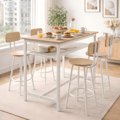 Modern Industrial Dining Set White Metal Frame Integrated Storage Shelf