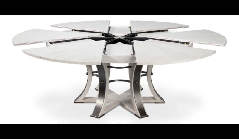 Modern Industrial Dining Table Radial Extension Metal Base Whitewashed
