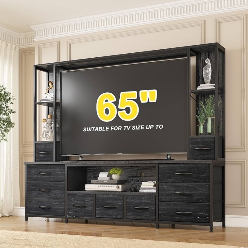Modern Industrial Entertainment Center Hutch with Fabric Drawers