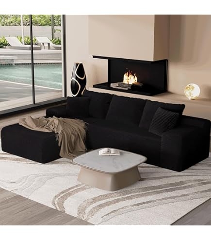 Modern Low Profile Sectional Sofa in Black Upholstery