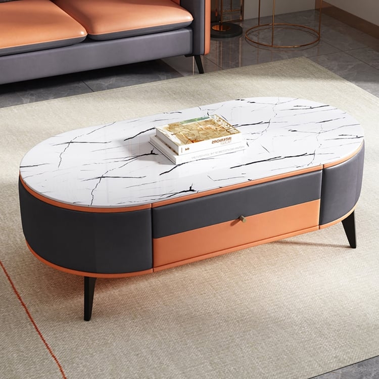 Modern Marble Top Coffee Table Two Tone Orange Grey Storage