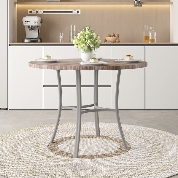 Modern Marble Top Dining Table, Curved Black Metal Base