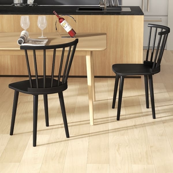 Modern Minimalist Black Windsor Dining Chair with Saddle Seat