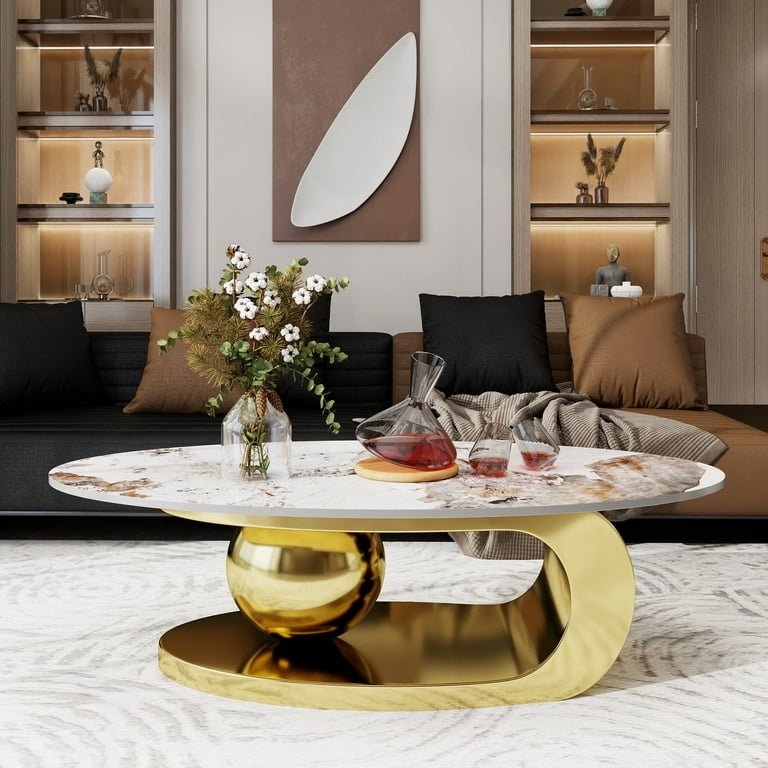 Modern Minimalist Coffee Table with Unique Gold Ball Support Base