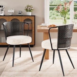 Modern Mixed Material Chairs with Slim Metal Legs