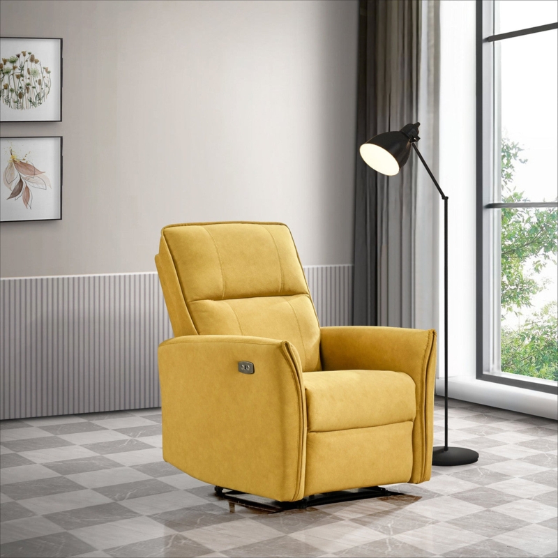 Modern Mustard Suede-like Power Recliner, Slim Profile