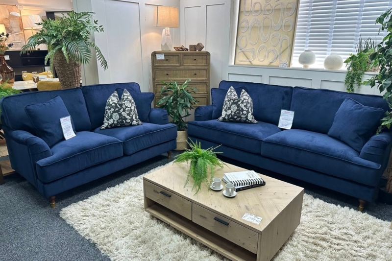 Modern Navy Blue Sofa with Tapered Wood Legs