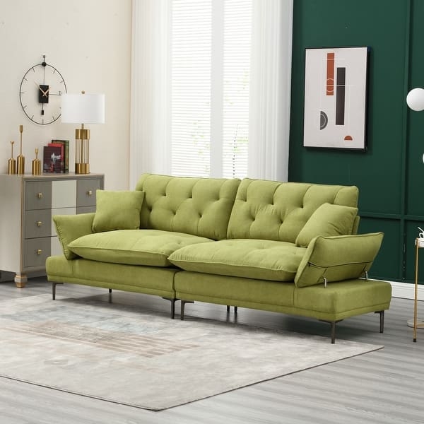 Modern Olive Green Sofa, Adjustable Armrests