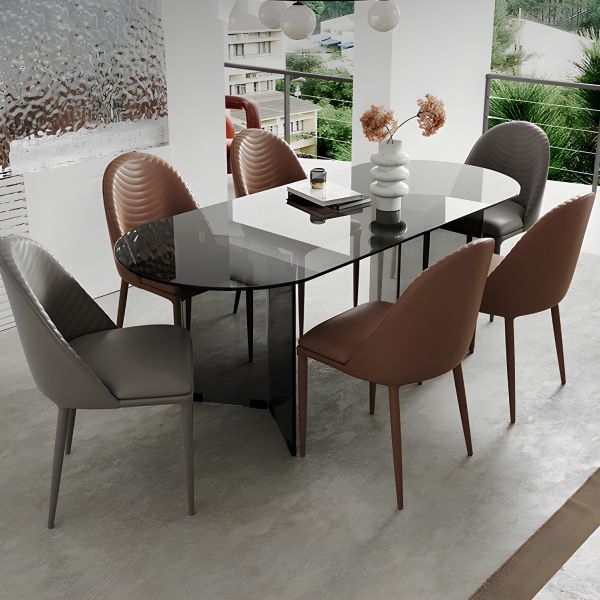 Modern Oval Dining Table Smoked Glass with Sculptural Pedestal