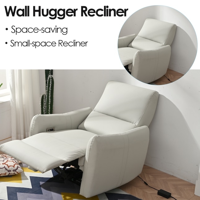 Modern Power Recliner Light Gray Leather-Like Wall Hugger USB