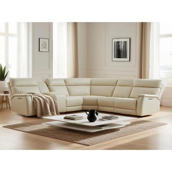 Modern Power Reclining Sectional Leather-Like Adjustable Headrests USB