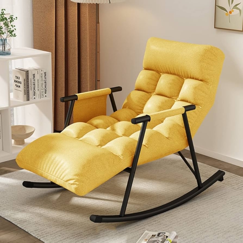 Modern Rocking Chair with Tufted Upholstery and Integrated Leg Rest