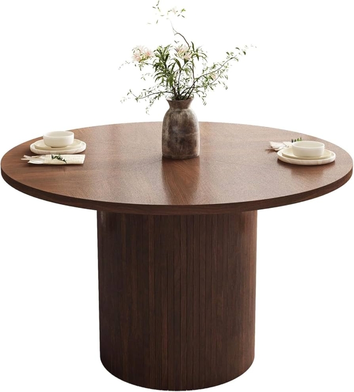 Modern Round Dining Table with Fluted Pedestal Wood Base