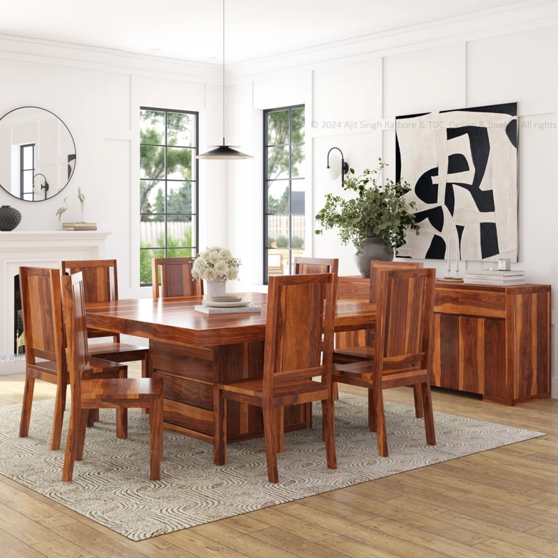 Modern Rustic Square Dining Set with Rich Wood Grain