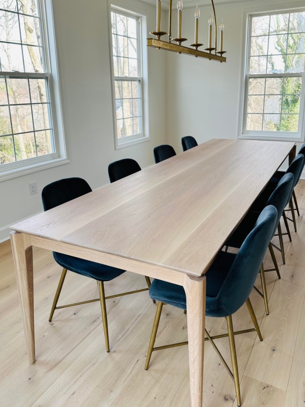 Modern Scandinavian Dining Set with Teal Velvet Chairs and Brass