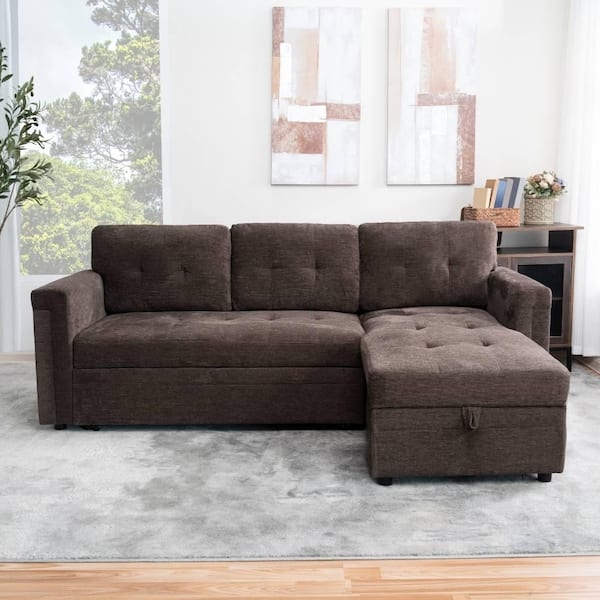 Modern Sectional Sofa with Storage Chaise, Espresso Tufted Microfiber