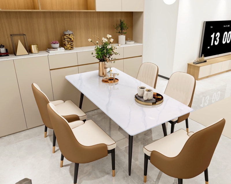 Modern Sintered Stone Dining Table featuring Gold Tipped Legs