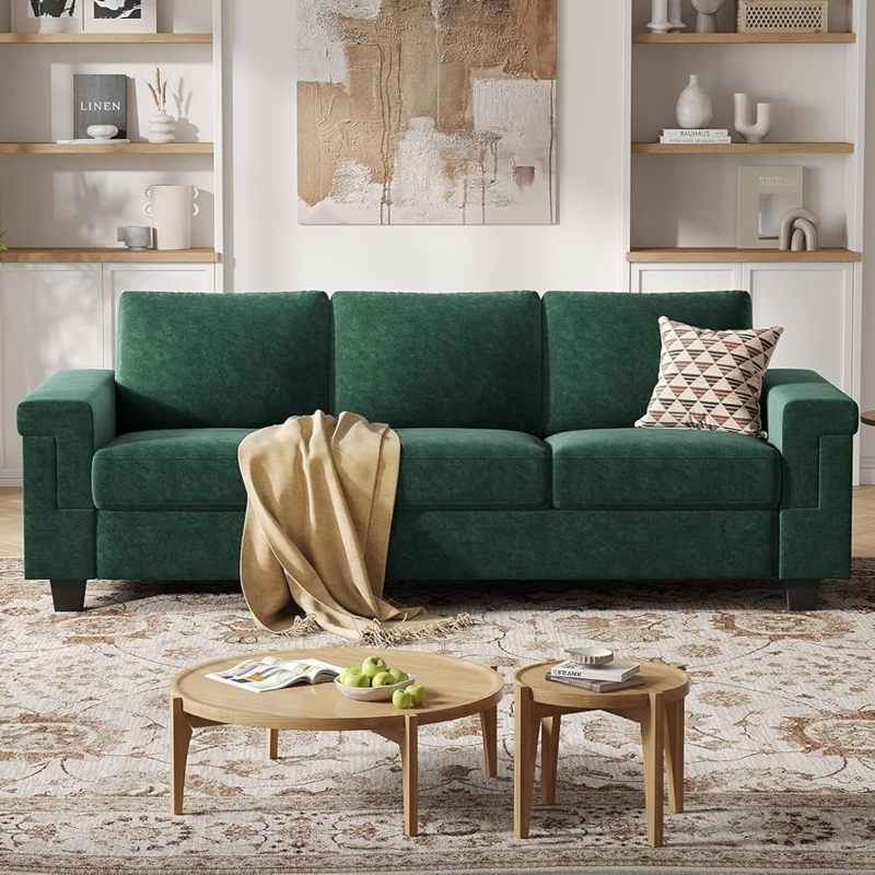 Modern Sofa Emerald Green Track Arms Textured Deep Seat