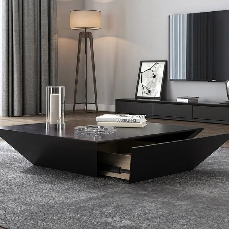 Modern Storage Coffee Table Angular Base Geometric Drawer