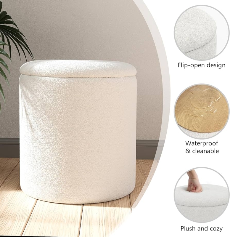 Modern Storage Pouf with Reversible Flip Top Wood Tray Surface