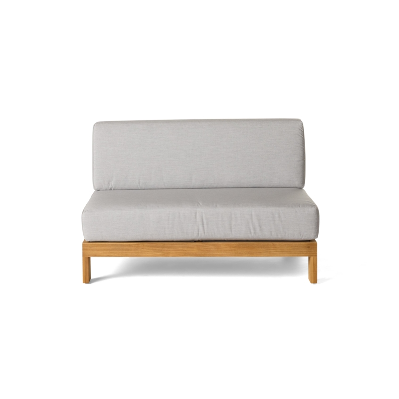 Modern Teak Armless Sectional Loveseat with Gray Cushions