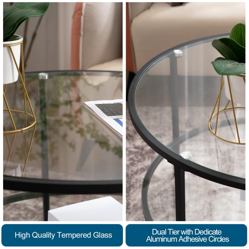 Modern Tempered Glass Coffee Table with Airy Black Frame Design
