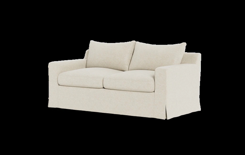 Modern Track Arm Loveseat with Cream Slipcover and Skirted Base