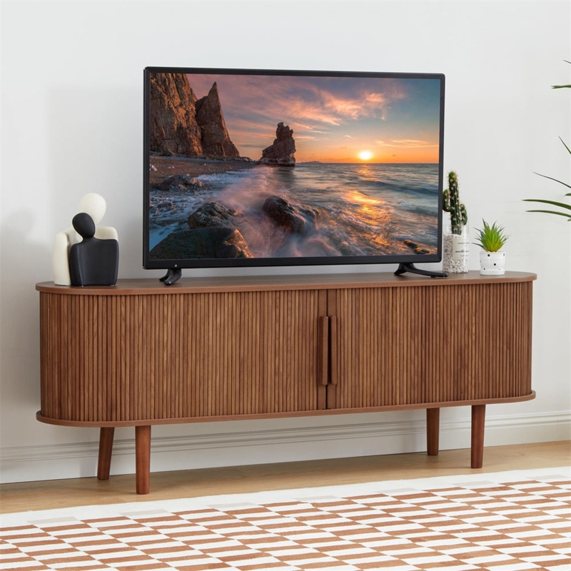 Modern TV Stand 65 Inch Console Table with Storage Compartment and Sliding  Door