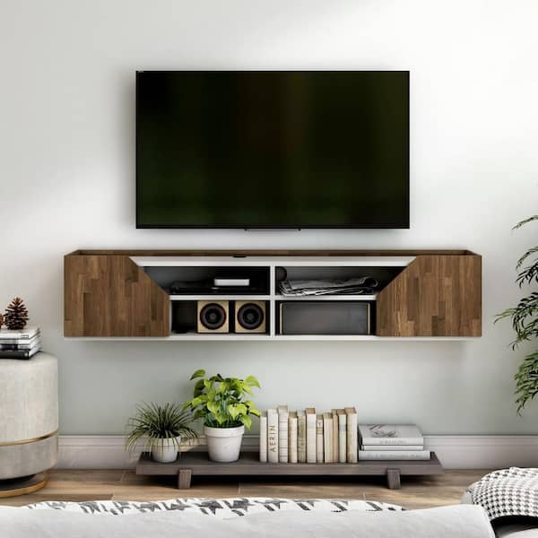 Modern Two-Tone Floating TV Stand with Unique Diagonal Doors