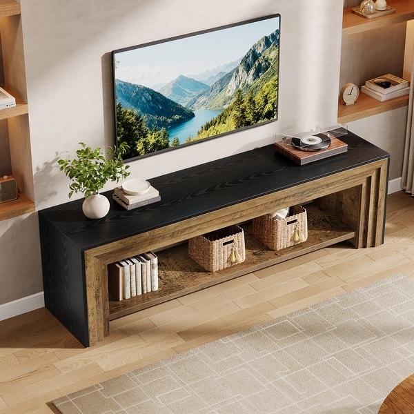 Modern Two-Tone TV Stand with Stepped Side Panels