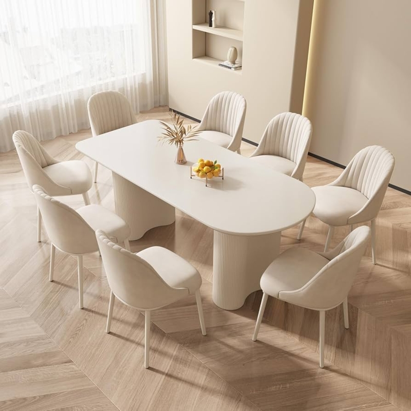 Modern White 8 Piece Dining Set With Horizontal Slats