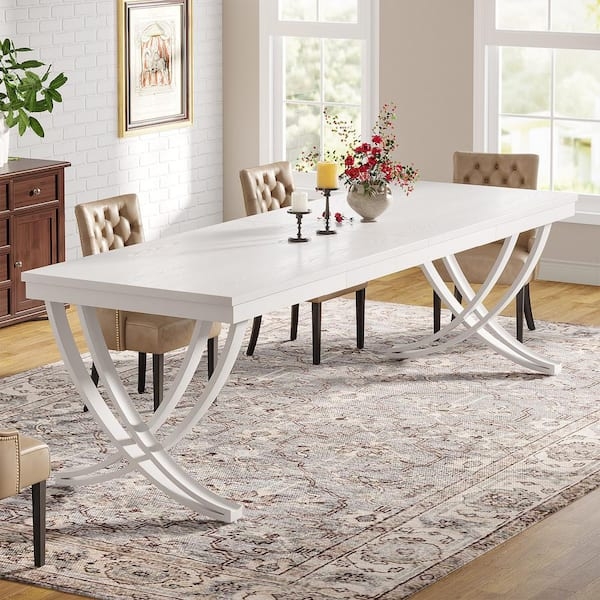 Modern White Dining Table Curved X-Legs Sculptural Base