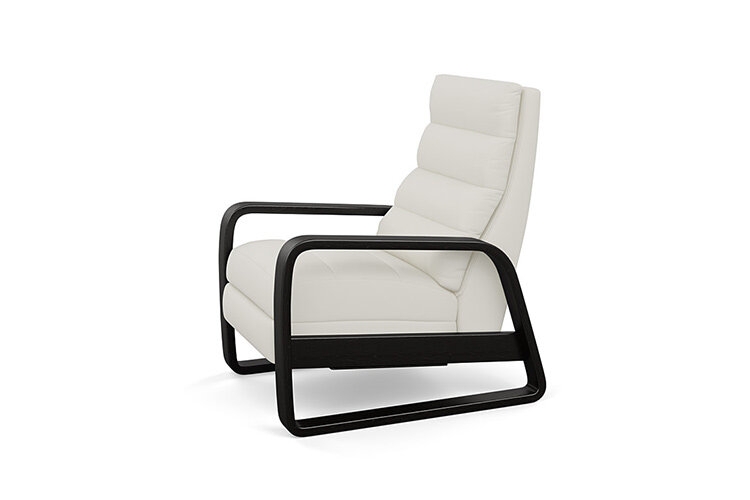 Modern White Leather Recliner with Channeled Upholstery Sled Base