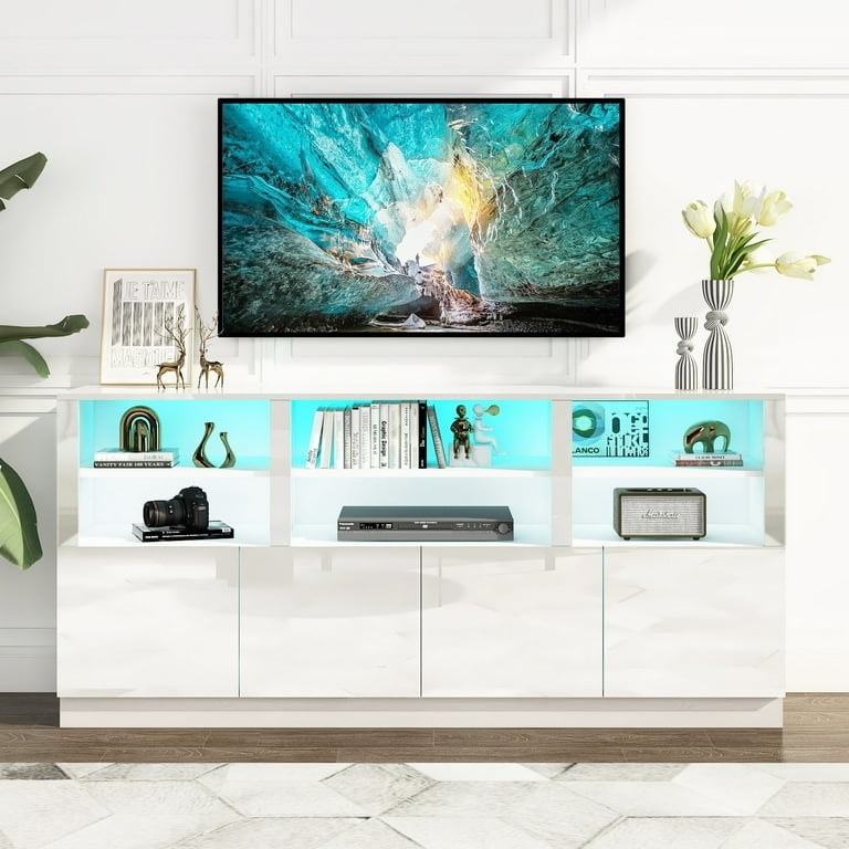 Modern Wide TV Stand High Gloss with Flush-Front Doors