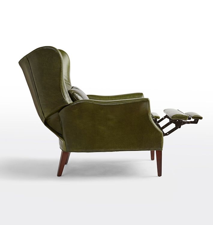 Modern Wingback Recliner Olive Green Leather-like Tapered Legs