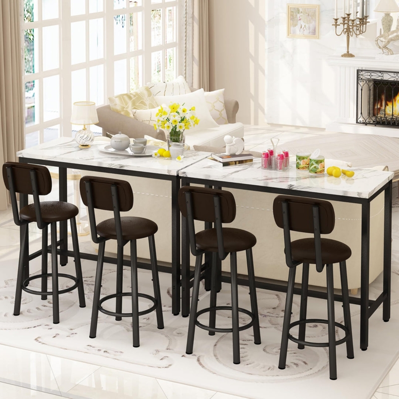 Modular Bar Height Set: Faux Marble Top & Black Metal