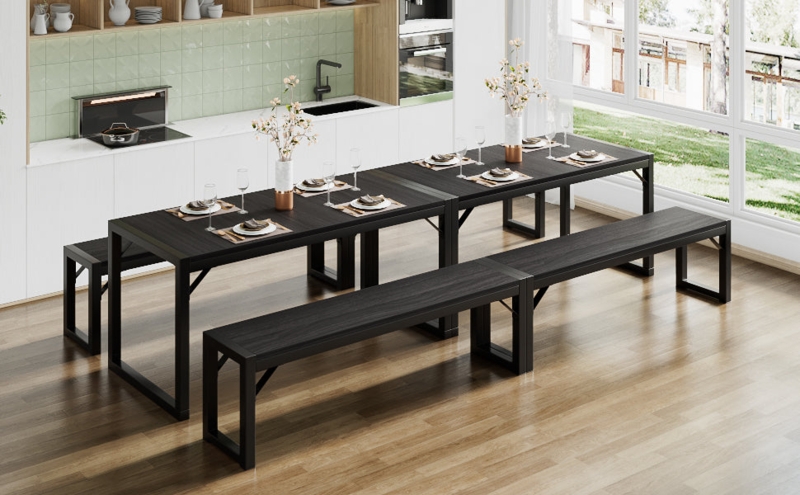 Modular Dining Set Extra Long with Sled Legs Charcoal Finish